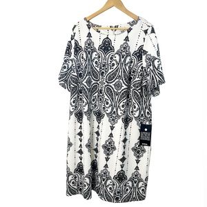 NEW Avenue White and Black Paisley Shift Dress size 26/28 NWT